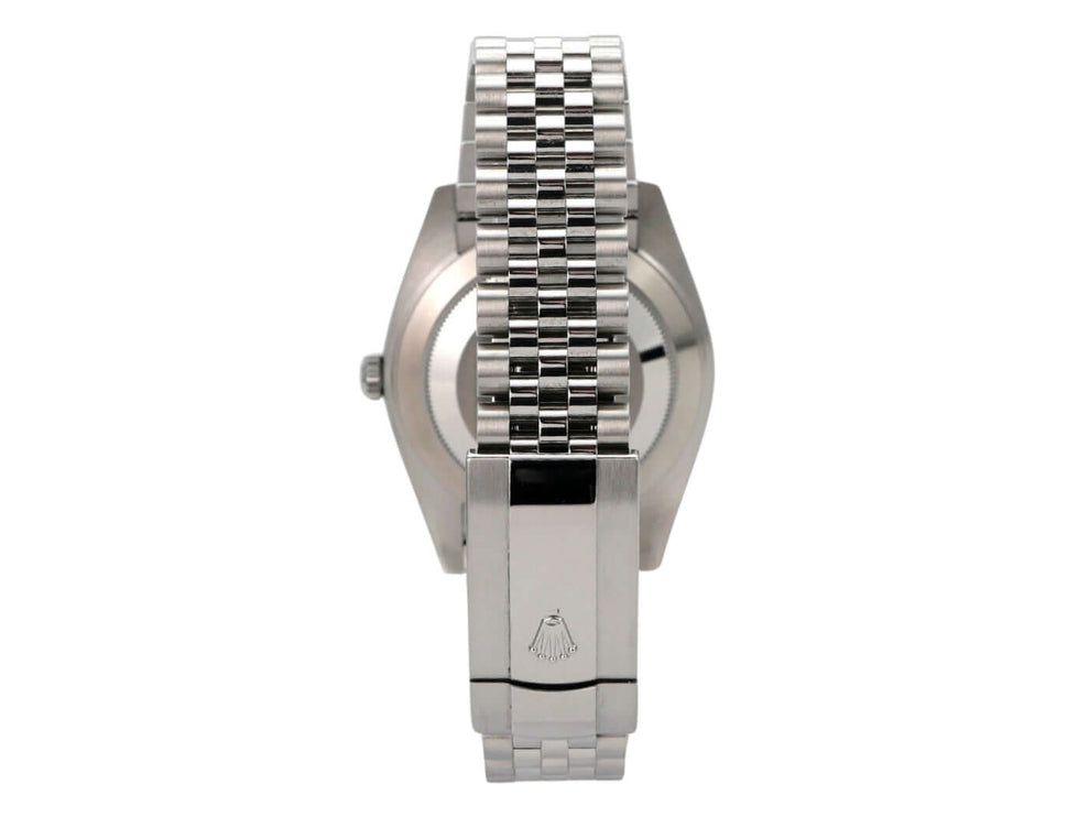 Rolex Datejust 41 Edelstahl 126300 Rhodium Römisch Jubile-Band Rückansicht mit Jubile Edelstahlband.