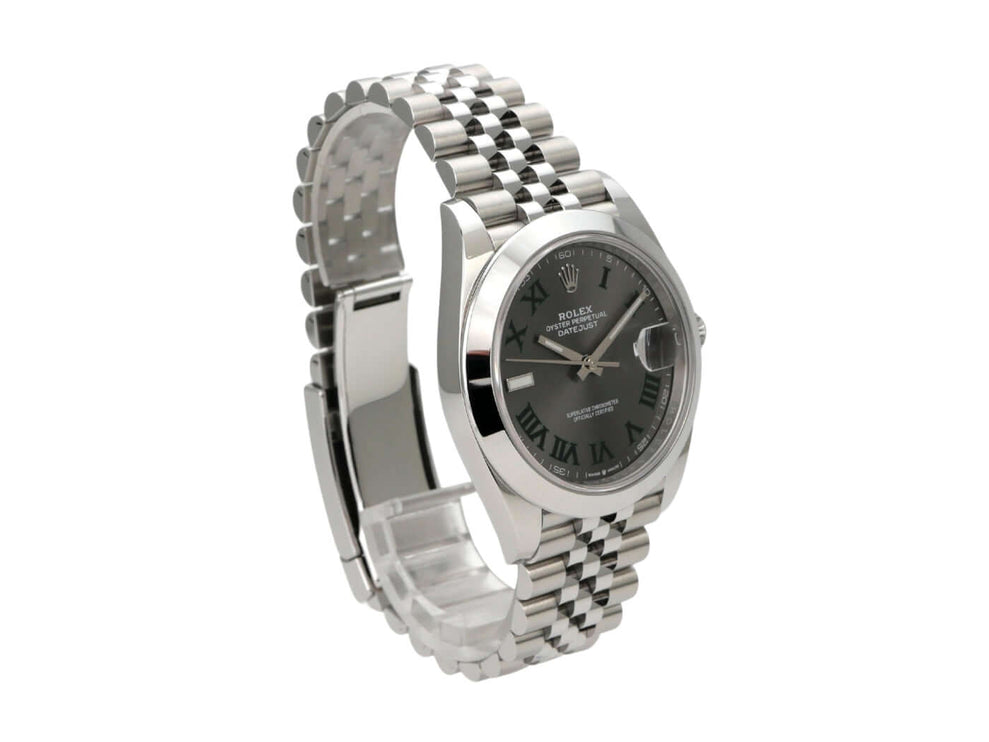 Rolex Datejust 41 Edelstahl 126300 Rhodium Römisch Jubile-Band mit poliertem Edelstahlband und Rhodiumzifferblatt.