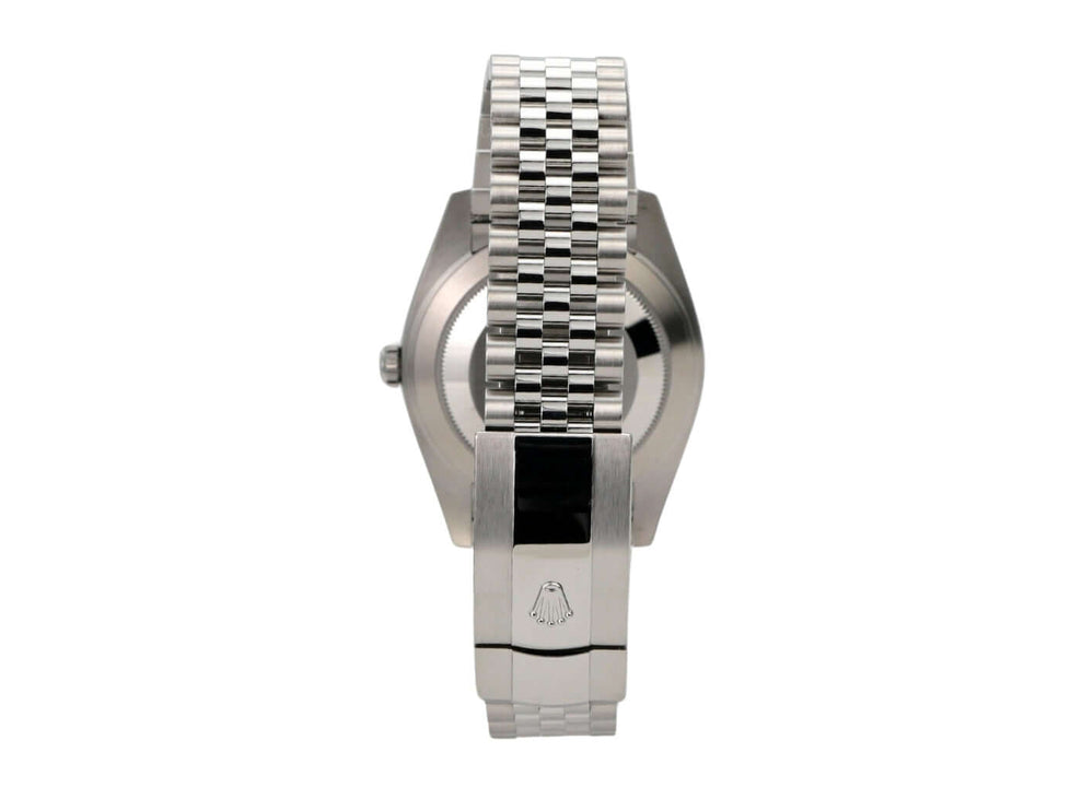 Rolex Datejust 41 Edelstahl 126300 Rhodium Römisch Jubile-Band Rückansicht mit Jubile Edelstahlband und Rolex Logo