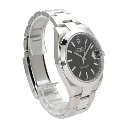 Rolex Datejust 41 Edelstahl 126300 Schwarz mit schwarzem Zifferblatt und Oyster Edelstahlband.