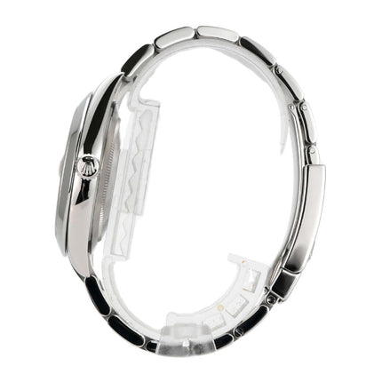 Seitenansicht der Rolex Datejust 41 Edelstahl 126300 mit poliertem und satiniertem Oyster-Band.