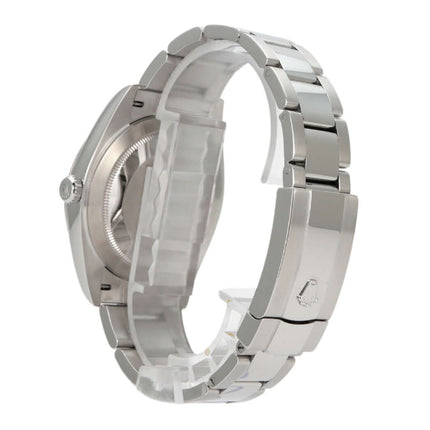 Rolex Datejust 41 Edelstahl 126300 Ansicht von der Seite, Oyster-Band mit Faltschließe und polierter Oberfläche.
