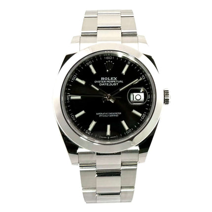 Rolex Datejust 41 Edelstahl 126300 Schwarz, schwarzes Zifferblatt, polierte Edelstahl Lünette, Oyster Edelstahlband, automatisches Datum, 2019