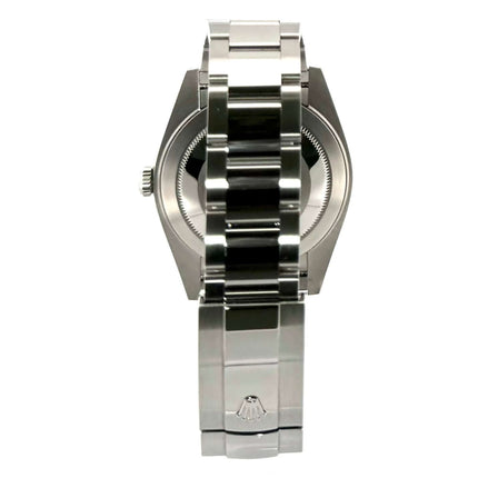 Rückansicht des Rolex Datejust 41 Edelstahl 126300 Schwarz mit poliertem und satiniertem Edelstahlgehäuse, Oyster-Band und Faltschließe.