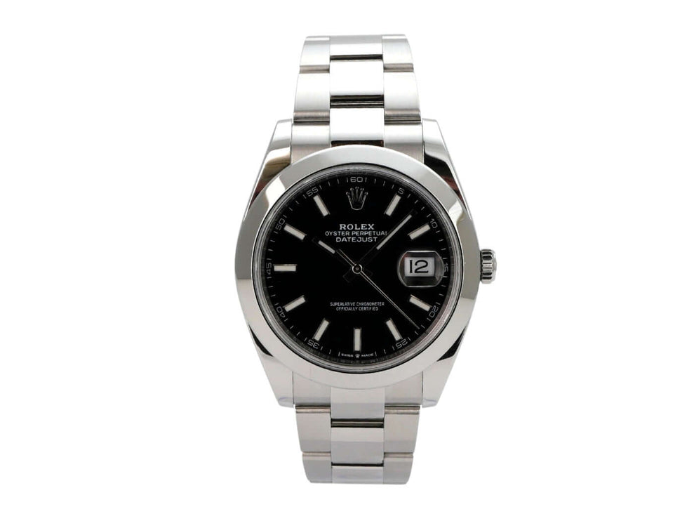 Rolex Datejust 41 Edelstahl 126300 Schwarz mit schwarzem Zifferblatt und Edelstahl-Armband