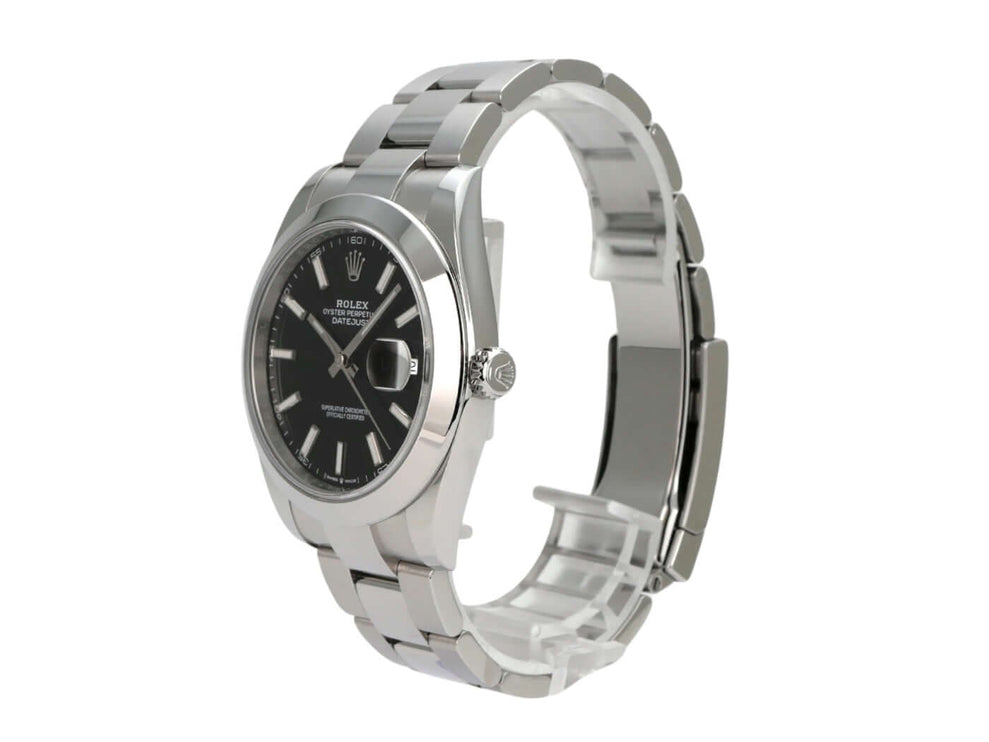 Rolex Datejust 41 Edelstahl 126300 Schwarz mit schwarzem Zifferblatt und Oyster-Band in Edelstahl.