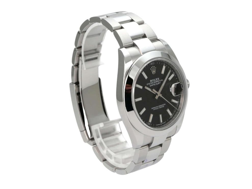 Rolex Datejust 41 Edelstahl 126300 Schwarz - elegante Armbanduhr mit schwarzem Zifferblatt und Edelstahlband.