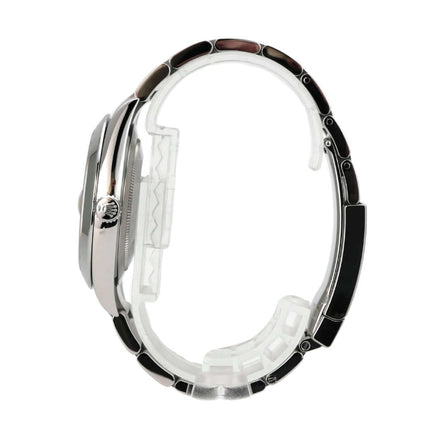 Rolex Datejust 41 Edelstahl 126300 Schwarz seitliche Ansicht mit Oyster-Band und poliertem Gehäuse.