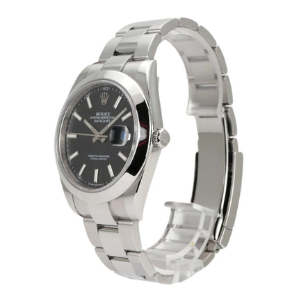 Rolex Datejust 41 Edelstahl 126300 mit schwarzem Zifferblatt und Oyster-Band, 2021 Modell.