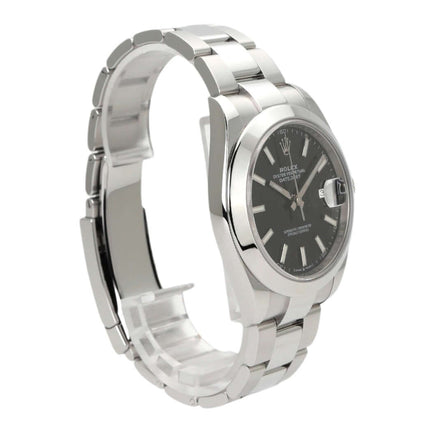 Rolex Datejust 41 Edelstahl 126300 Schwarz mit schwarzem Zifferblatt und Oyster-Band, 2021 Modell.