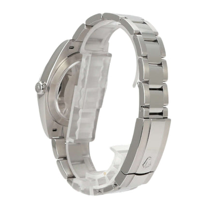 Rolex Datejust 41 Edelstahl 126300 Schwarz, seitliche Ansicht des polierten Oyster-Bands und Gehäuses.