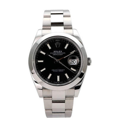Rolex Datejust 41 Edelstahl 126300 Schwarz Oyster-Band mit schwarzem Zifferblatt und 18 kt Weißgold Leuchtindizes.