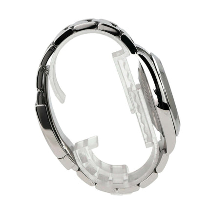 Seitenansicht des Rolex Datejust 41 Edelstahl 126300 Schwarz Oyster-Band mit poliertem und satiniertem Edelstahlband.