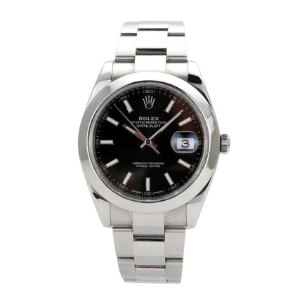 Rolex Datejust 41 Edelstahl 126300 mit schwarzem Zifferblatt und Oyster-Band, Automatikwerk, 70 Stunden Gangreserve.