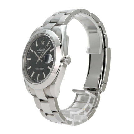 Rolex Datejust 41 Edelstahl 126300 mit schwarzem Zifferblatt und Oyster-Band, Gehäusedurchmesser 41 mm.