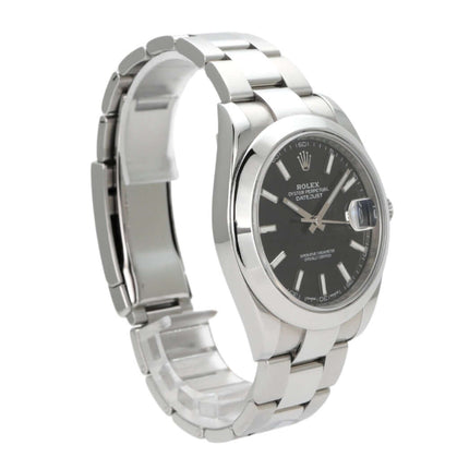 Rolex Datejust 41 Edelstahl 126300 mit schwarzem Zifferblatt und Oyster-Band, poliert und satiniert.