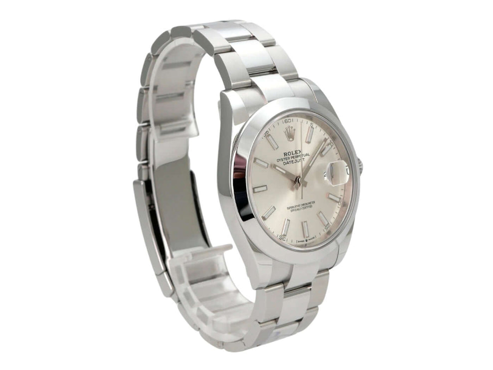 Rolex Datejust 41 Edelstahl 126300 Silber, silberfarbenes Zifferblatt, Oysterband, Automatikwerk, 2020