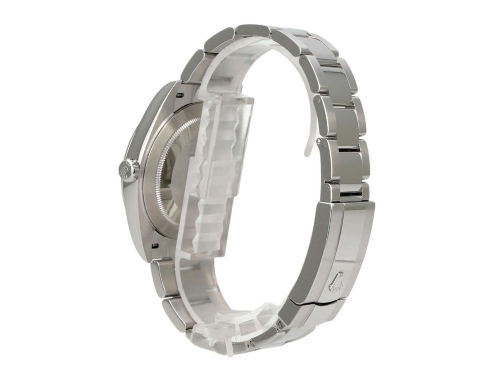 Rolex Datejust 41 Edelstahl 126300 Silber, Rückansicht mit Oysterband und poliertem Edelstahlgehäuse