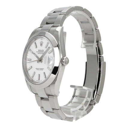 Rolex Datejust 41 Edelstahl 126300 mit weißem Zifferblatt und Oyster-Band, elegantes Design von 2021.