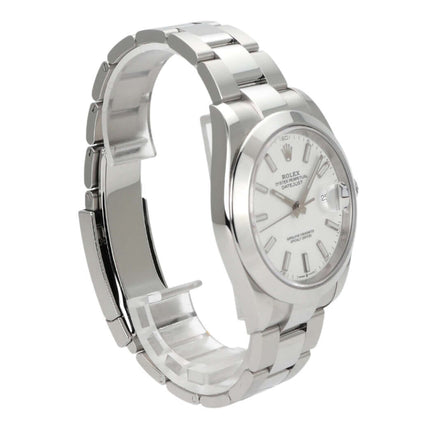 Rolex Datejust 41 Edelstahl Referenz 126300 mit weißem Zifferblatt und Oyster-Armband.