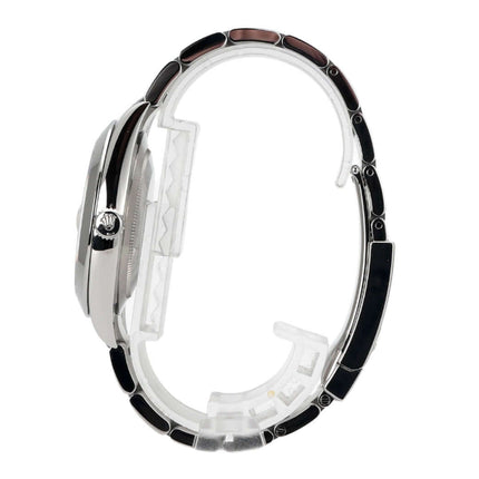 Rolex Datejust 41 Edelstahl Ref. 126300, seitliche Ansicht des Armbands und Gehäuses, poliert und satiniert.