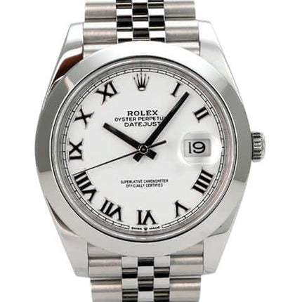 Rolex Datejust 41 Oystersteel 126300 Weiß Römisch Jubile-Band mit weißem Zifferblatt und Datumsanzeige