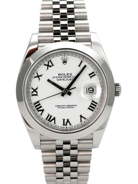 Rolex Datejust 41 Oystersteel 126300 Weiß Römisch Jubile-Band mit weißem Zifferblatt und Datumsanzeige