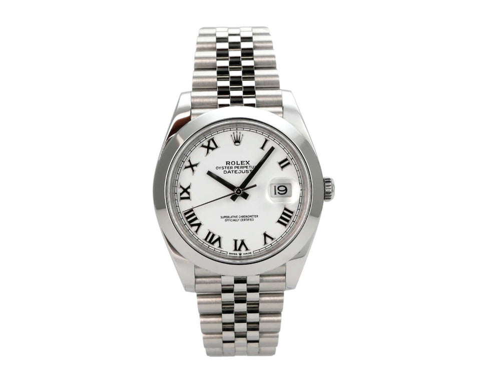 Rolex Datejust 41 Oystersteel 126300 Weiß Römisch Jubile-Band, Edelstahl, weißes Zifferblatt, 41 mm