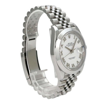 Rolex Datejust 41 Oystersteel 126300 Weiß Römisch Jubile-Band, Edelstahlarmband und weißes Zifferblatt