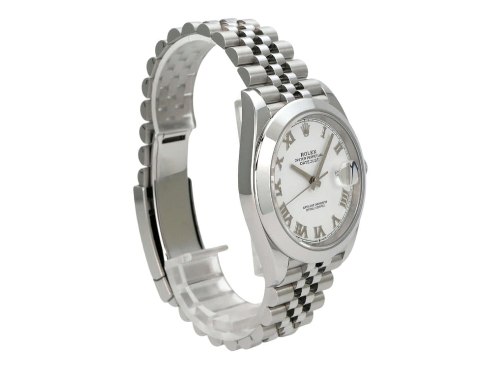 Rolex Datejust 41 Oystersteel 126300 Weiß Römisch Jubile-Band, Edelstahlarmband und weißes Zifferblatt