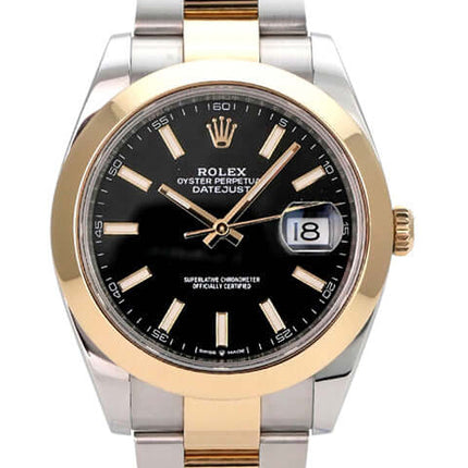 Rolex Datejust 41 Edelstahl Gelbgold 126303 Schwarz mit schwarzem Zifferblatt und Oyster-Armband