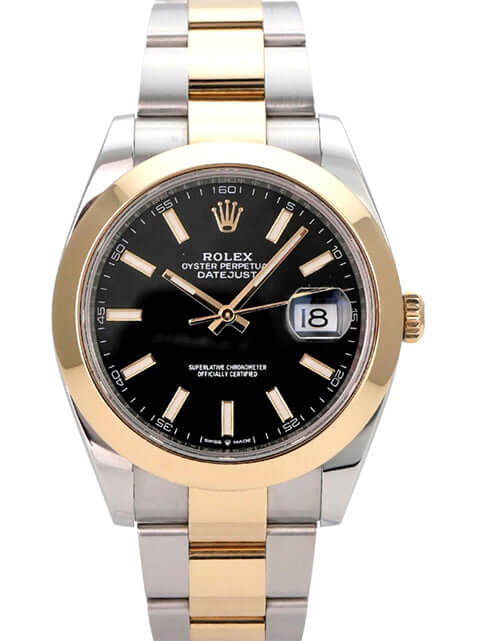 Rolex Datejust 41 Edelstahl Gelbgold 126303 Schwarz mit schwarzem Zifferblatt und Oyster-Armband
