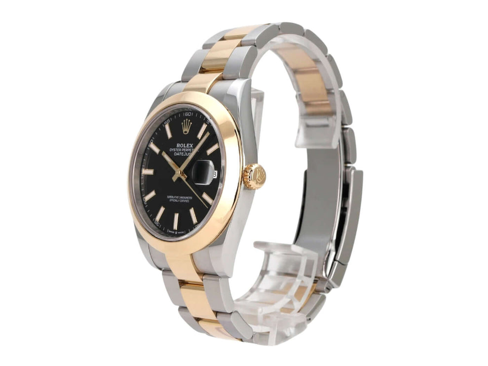 Rolex Datejust 41 Edelstahl Gelbgold 126303 Schwarz, schwarzes Zifferblatt, Oyster Armband, 41 mm