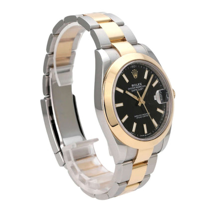 Rolex Datejust 41 Edelstahl Gelbgold 126303 Schwarz, schwarze Zifferblatt-Armbanduhr mit Oyster Armband