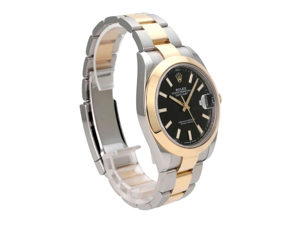 Rolex Datejust 41 Edelstahl Gelbgold 126303 Schwarz, schwarze Zifferblatt-Armbanduhr mit Oyster Armband