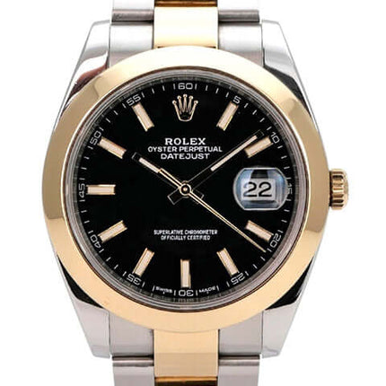 Rolex Datejust 41 Edelstahl Gelbgold 126303 Schwarz, schwarzes Zifferblatt, 41 mm, Oyster-Armband