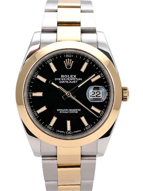 Rolex Datejust 41 Edelstahl Gelbgold 126303 Schwarz, schwarzes Zifferblatt, 41 mm, Oyster-Armband