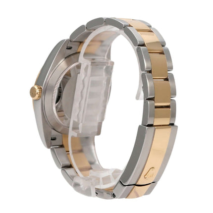 Rolex Datejust 41 Edelstahl Gelbgold 126303 Schwarz, Seitenansicht mit Oyster-Armband und 18-Kt-Lünette
