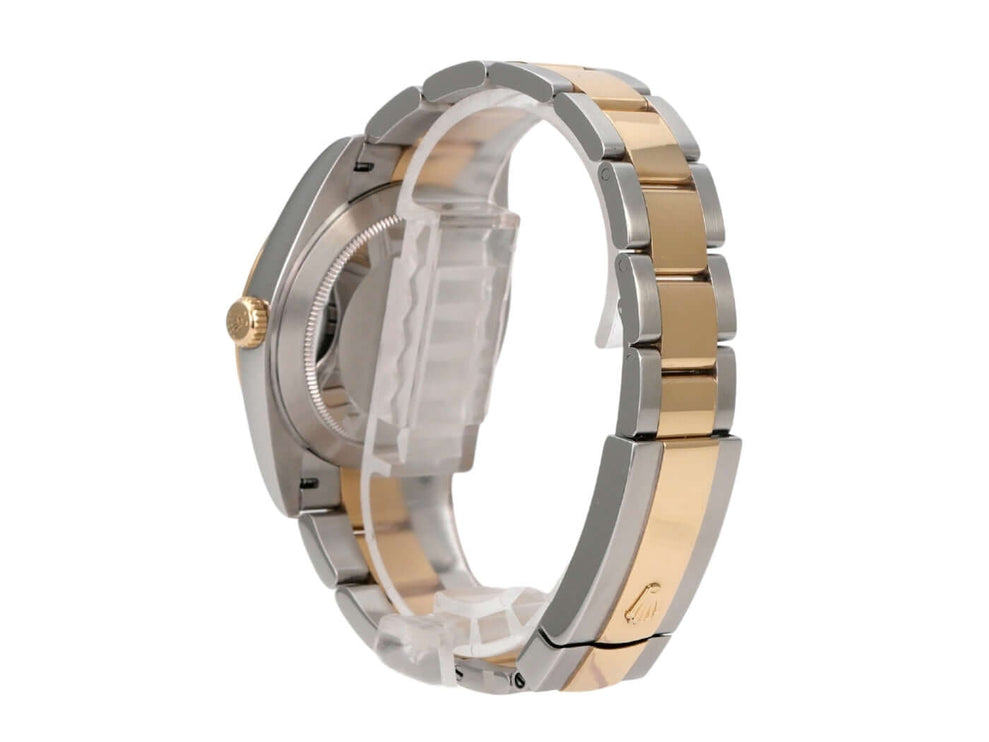Rolex Datejust 41 Edelstahl Gelbgold 126303 Schwarz, Seitenansicht mit Oyster-Armband und 18-Kt-Lünette