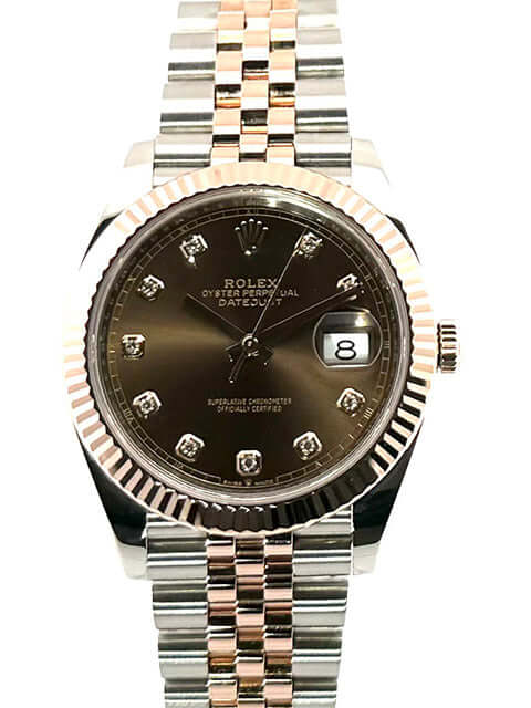 Rolex Datejust 41 Edelstahl Everose-Gold 126331 Choco Diamant Jubile-Band 2021, Automatikwerk, 41 mm, Schokoladenfarbenes Diamantzifferblatt