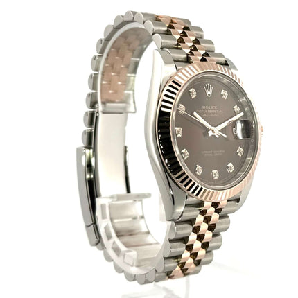 Rolex Datejust 41 Edelstahl Everose-Gold 126331 Uhr mit Schokoladenzifferblatt und Diamanten auf Jubile-Band aus Edelstahl und Gold