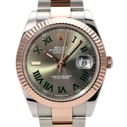 Rolex Datejust 41 Edelstahl Everose-Gold 126331 Slate Römisch mit Zifferblatt in Schiefergrau und Römischen Ziffern.