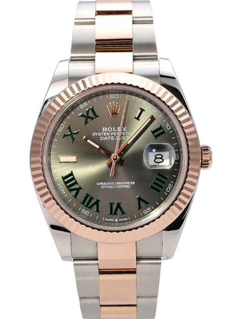 Rolex Datejust 41 Edelstahl Everose-Gold 126331 Slate Römisch mit Zifferblatt in Schiefergrau und Römischen Ziffern.