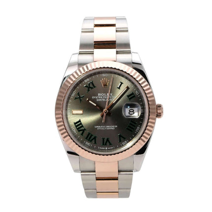 Rolex Datejust 41 Edelstahl Everose-Gold 126331 Slate Römisch Uhr mit Schiefergrauem Zifferblatt und Everose-Gold-Lünette.