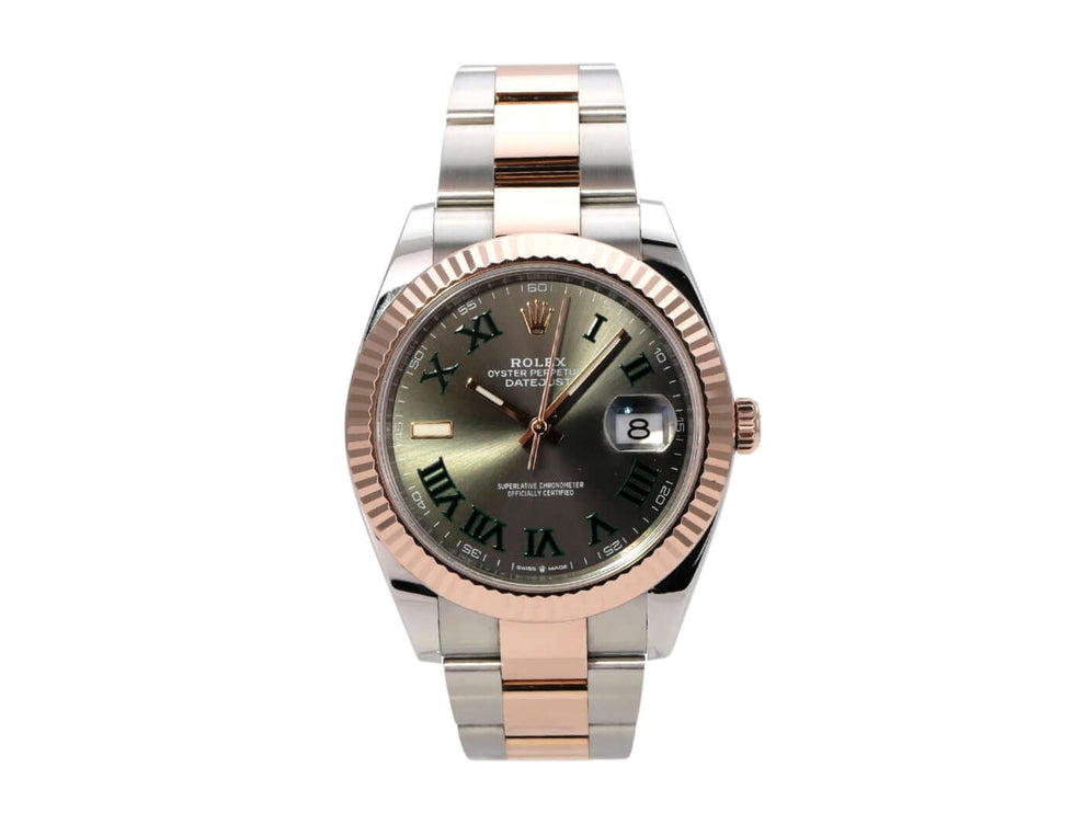 Rolex Datejust 41 Edelstahl Everose-Gold 126331 Slate Römisch Uhr mit Schiefergrauem Zifferblatt und Everose-Gold-Lünette.