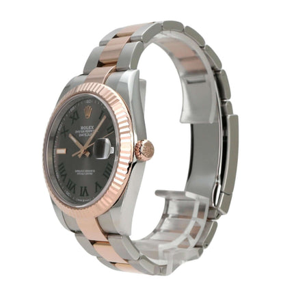 Rolex Datejust 41 Edelstahl Everose-Gold 126331 Slate Römisch seitliche Ansicht mit Edelstahl- und Everose-Gold-Armband.