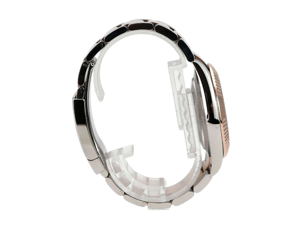 Rolex Datejust 41 Edelstahl Everose-Gold 126331 Slate Römisch Seitenansicht des Uhrenarmbands und Gehäuses.