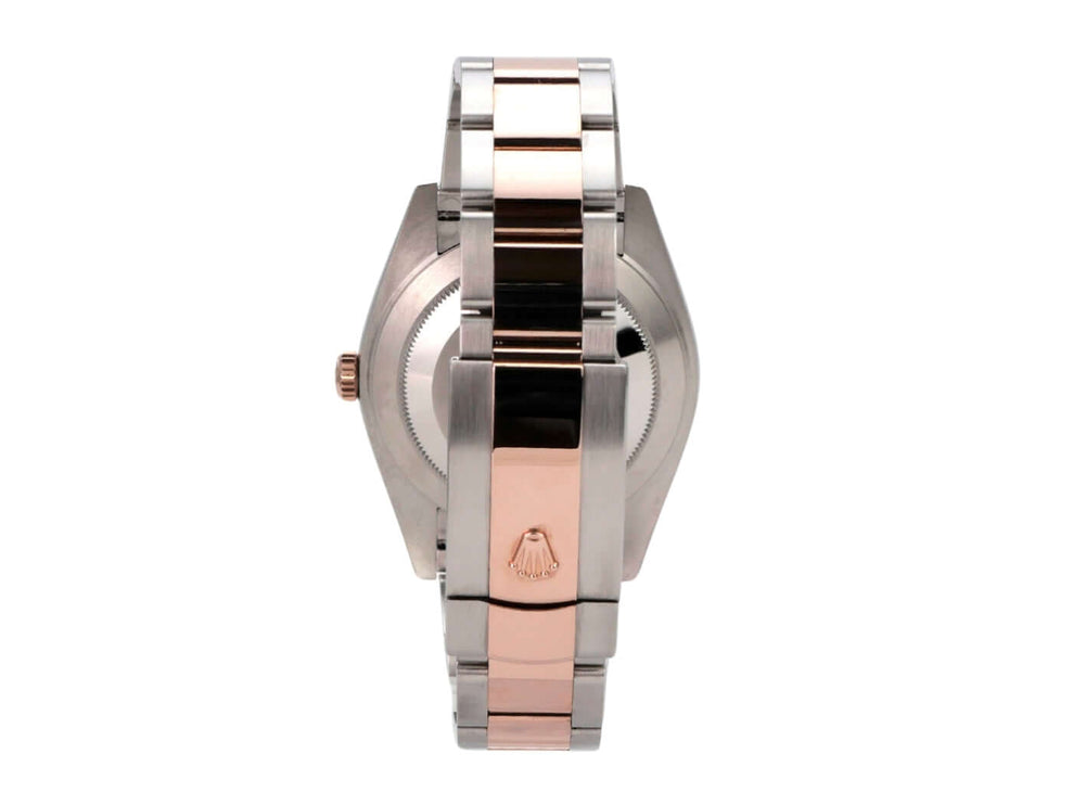 Rolex Datejust 41 Edelstahl Everose-Gold 126331 Slate Römisch Rückansicht mit poliertem Armband.