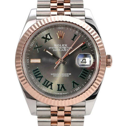 Rolex Datejust 41 Edelstahl Everose-Gold 126331 Slate Jubile-Band mit grauem Zifferblatt und Jubile-Armband.