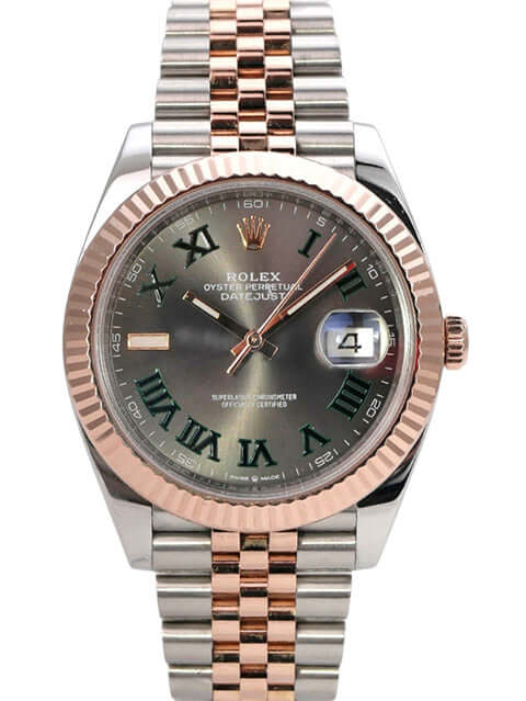 Rolex Datejust 41 Edelstahl Everose-Gold 126331 Slate Jubile-Band mit grauem Zifferblatt und Jubile-Armband.
